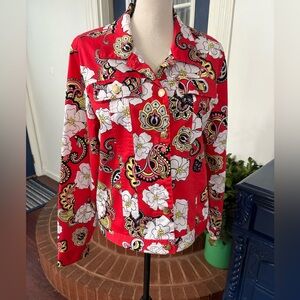 Island Republic Vibrant Red Paisley Floral Jacket Size 14